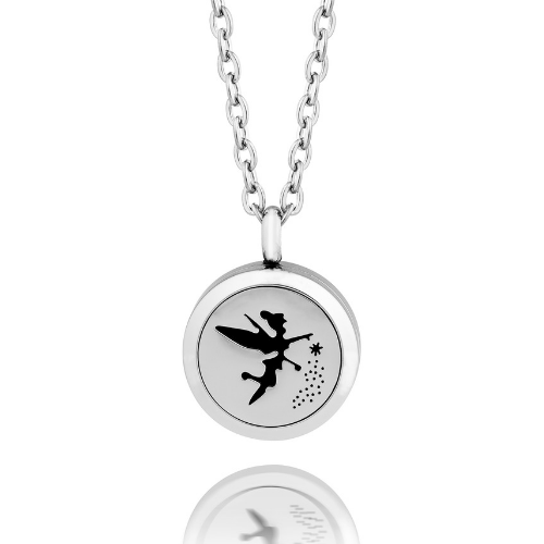 Essential oil diffuser necklace, aromatherapy locket for kids fairy stainless steel silver